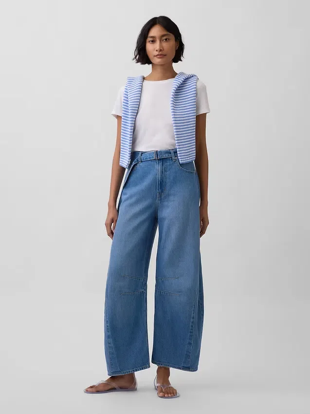 Jeans a vita alta ultrasoft con cintura e taglio a ferro di cavallo