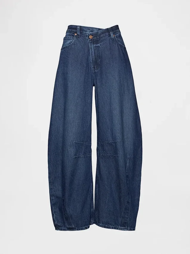 Jeans a vita alta ultrasoft con taglio a ferro di cavallo incrociato