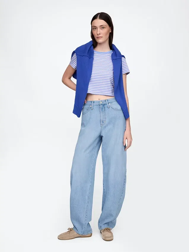 Jeans a vita alta ultrasoft dal taglio a botte