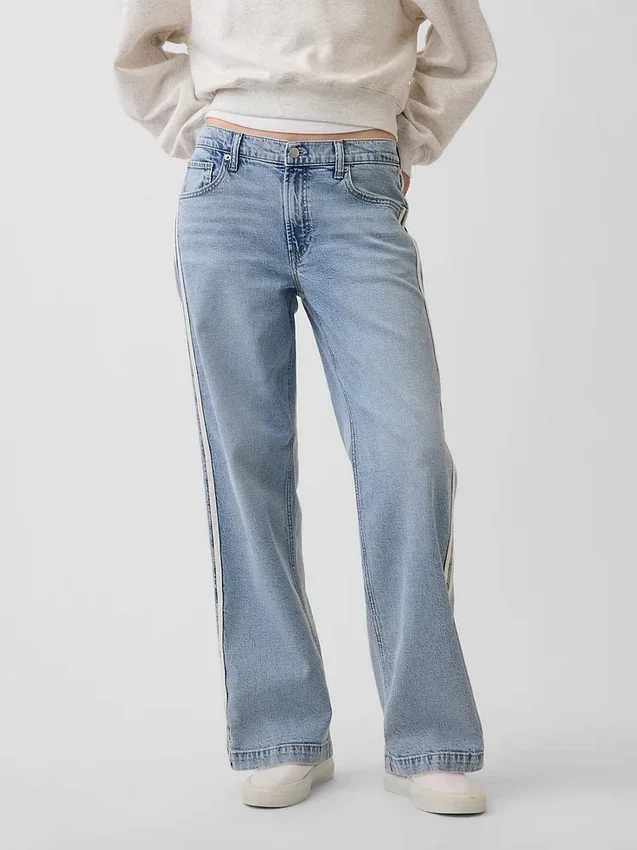 Jeans a vita bassa anni ’90 con striscia laterale e vestibilità ampia