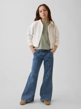 Jeans a vita bassa con cuciture e taglio svasato morbido per bambini