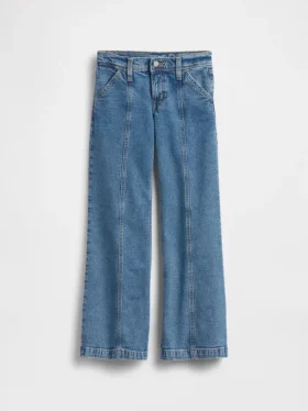 Jeans a vita bassa con cuciture e taglio svasato morbido per bambini