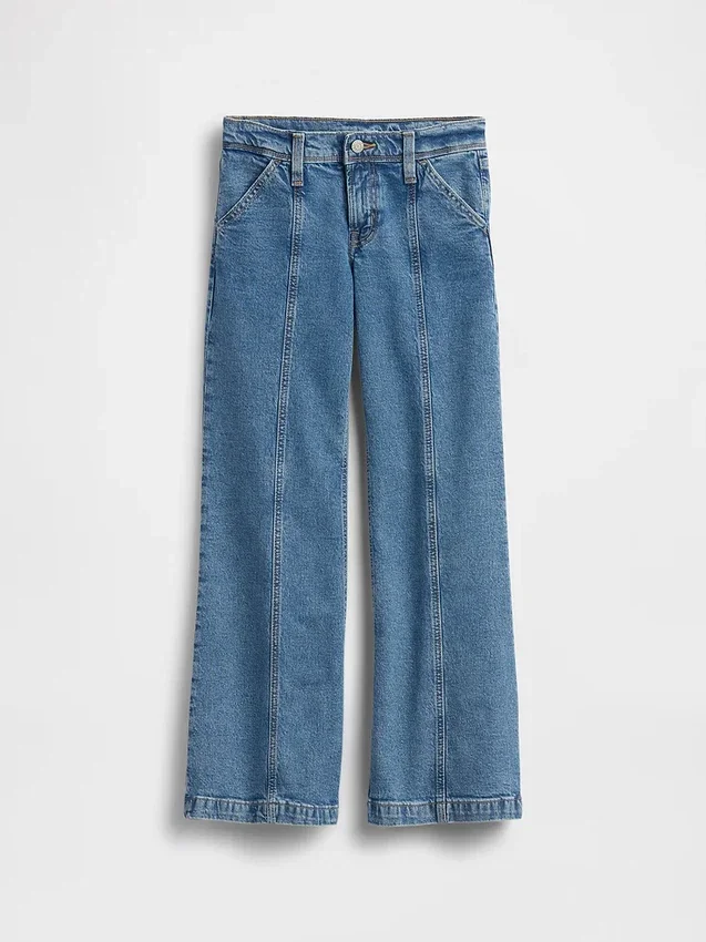 Jeans a vita bassa con cuciture e taglio svasato morbido per bambini