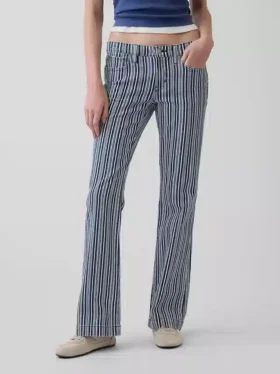 Jeans a vita bassa, lunghi e slim a righe