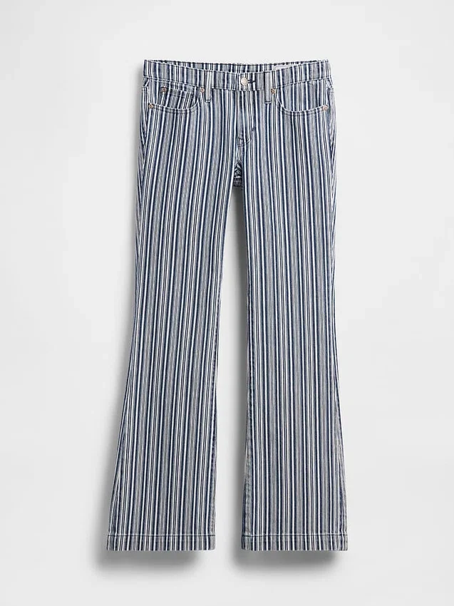 Jeans a vita bassa, lunghi e slim a righe
