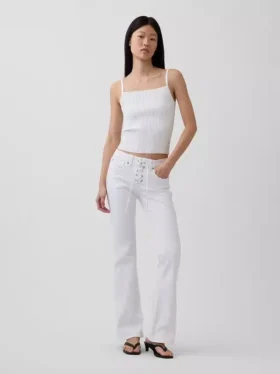 Jeans a vita bassa, lunghi e slim con lacci