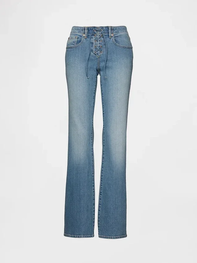 Jeans a vita bassa, lunghi e slim con lacci