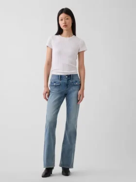 Jeans a vita bassa, lunghi e slim con tasche applicate