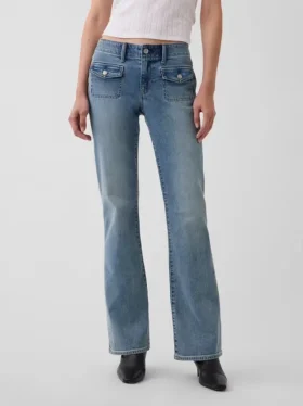 Jeans a vita bassa, lunghi e slim con tasche applicate
