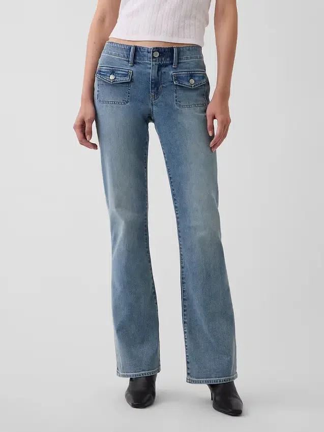 Jeans a vita bassa, lunghi e slim con tasche applicate