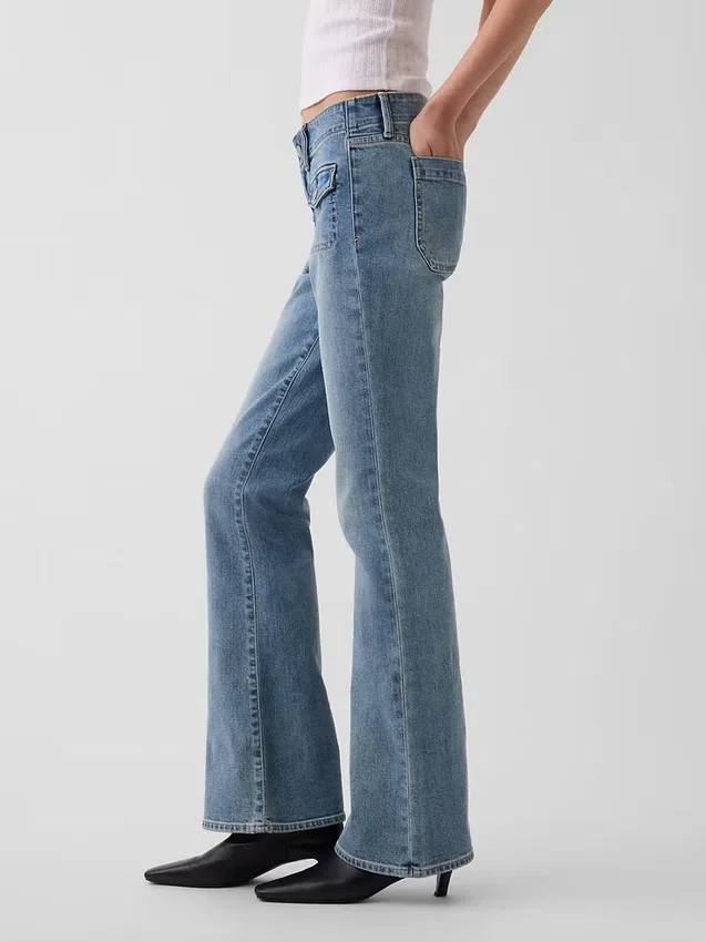 Jeans a vita bassa, lunghi e slim con tasche applicate