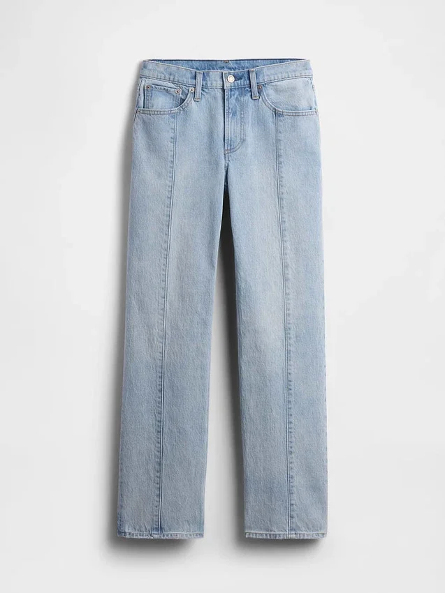 Jeans a vita media, con cuciture, dal taglio dritto e morbido