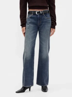 Jeans a vita media, rigidi, dal taglio rilassato e svasati