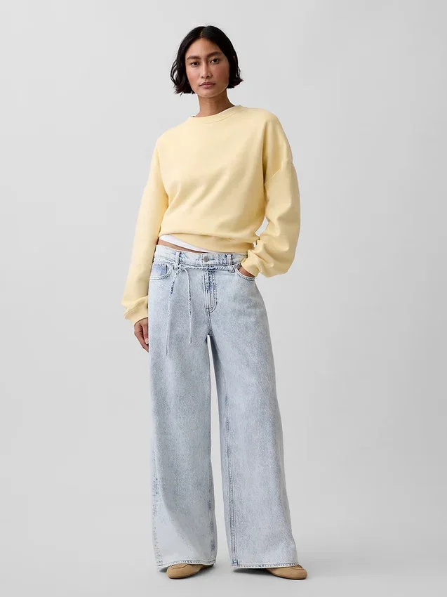 Jeans a vita media, ultra morbidi, larghi e con micro cintura