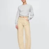Jeans a zampa alta a righe color cachi