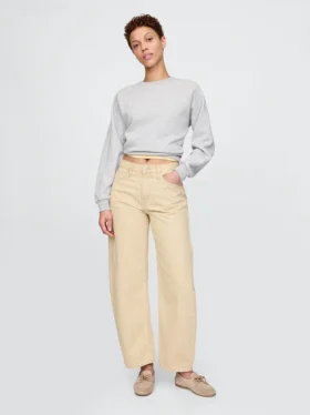 Jeans a zampa alta a righe color cachi