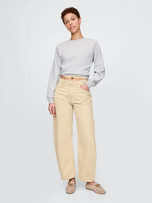 Jeans a zampa alta a righe color cachi