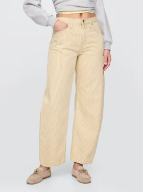 Jeans a zampa alta a righe color cachi