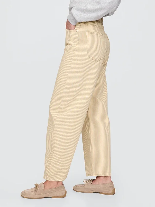 Jeans a zampa alta a righe color cachi