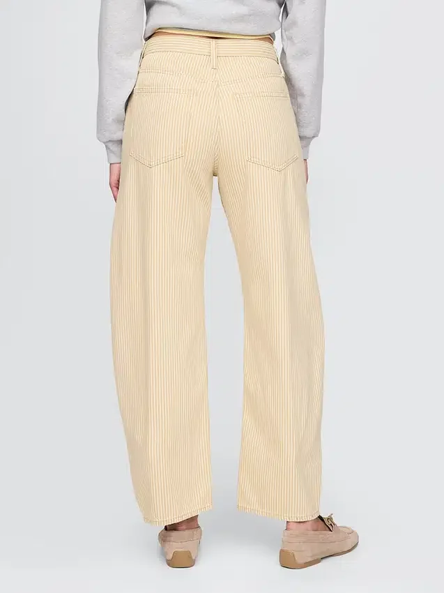 Jeans a zampa alta a righe color cachi