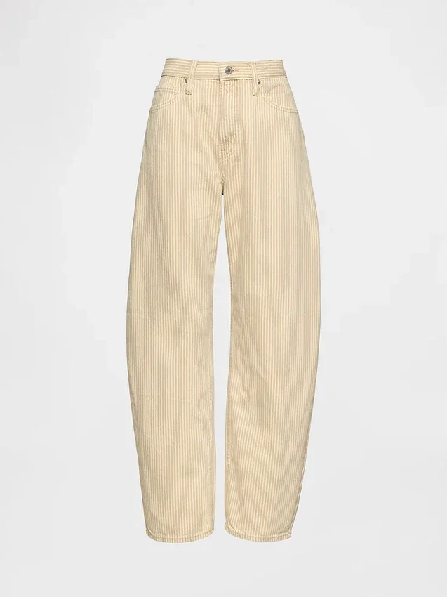 Jeans a zampa alta a righe color cachi