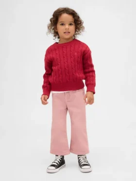 Jeans a zampa con fiocco in velluto per neonato & bebè