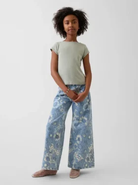 Jeans baggy a vita bassa con motivo floreale per bambini