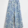 Jeans baggy a vita bassa con motivo floreale per bambini