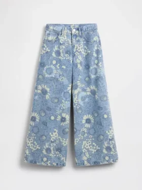 Jeans baggy a vita bassa con motivo floreale per bambini
