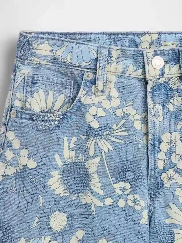 Jeans baggy a vita bassa con motivo floreale per bambini