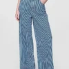 Jeans baggy a vita media in denim ultra morbido a righe