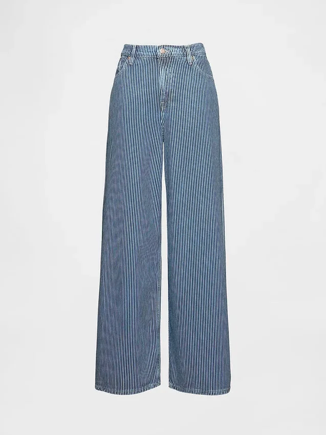 Jeans baggy a vita media in denim ultra morbido a righe