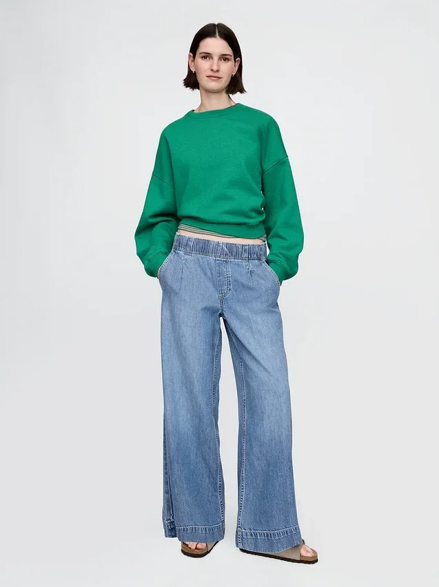 Jeans baggy a vita media, ultra morbidi e con pieghe