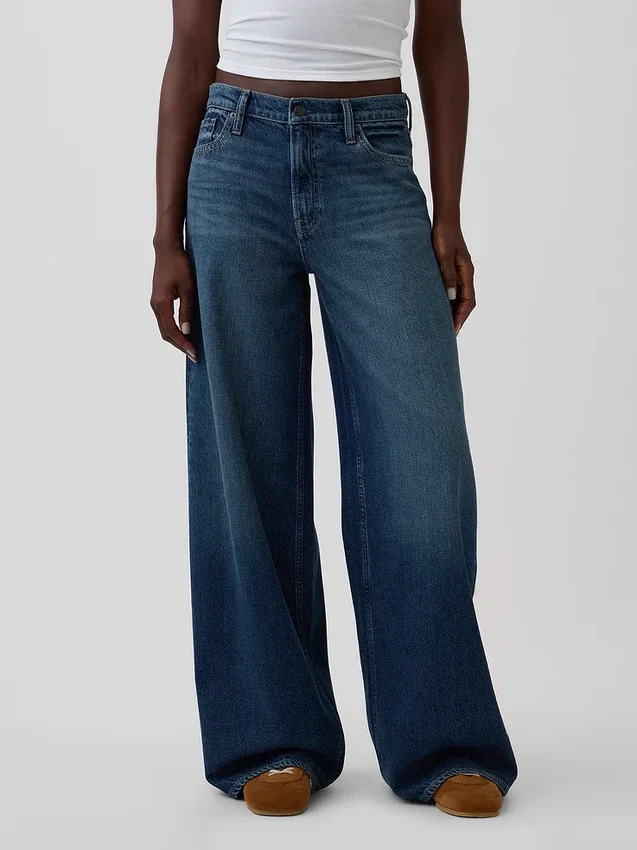 Jeans baggy a vita media ultrasoft con fibbia