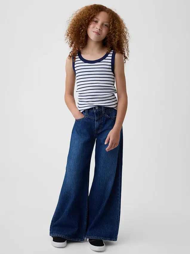 Jeans baggy da bambino a vita bassa con carré frontale