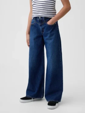 Jeans baggy da bambino a vita bassa con carré frontale