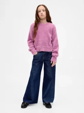 Jeans baggy da bambino a vita bassa con effetto metallizzato