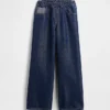 Jeans baggy da bambino a vita bassa con effetto metallizzato