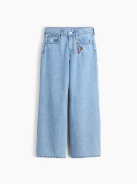 Jeans baggy da bambino a vita bassa con ricamo “I Heart NY”