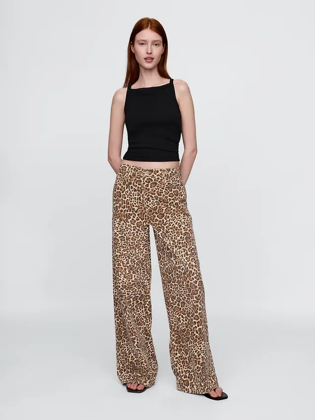 Jeans baggy leopardati ultra morbidi a vita media