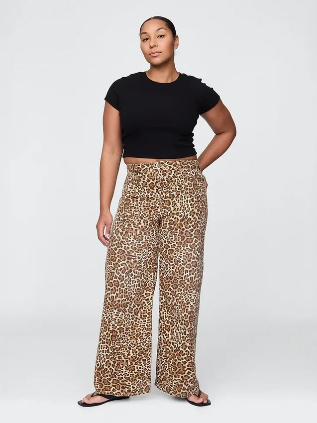 Jeans baggy leopardati ultra morbidi a vita media