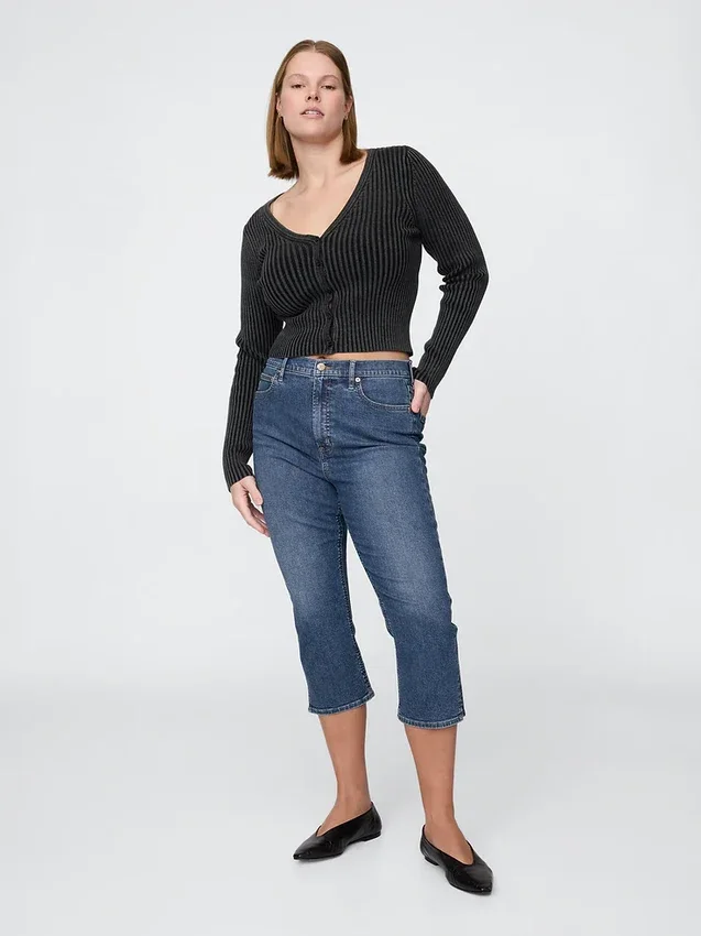 Jeans capri a vita alta