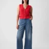 Jeans cargo a vita alta e gamba larga