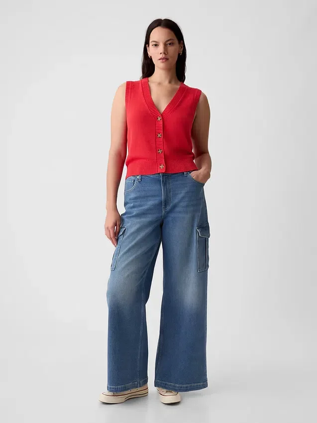Jeans cargo a vita alta e gamba larga