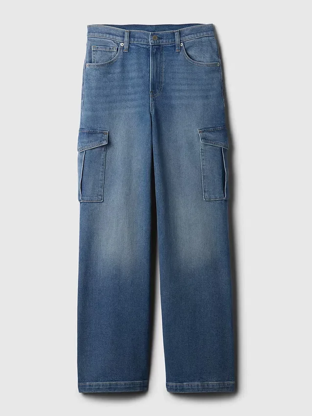 Jeans cargo a vita alta e gamba larga