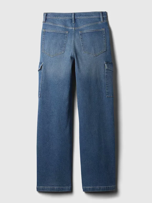 Jeans cargo a vita alta e gamba larga