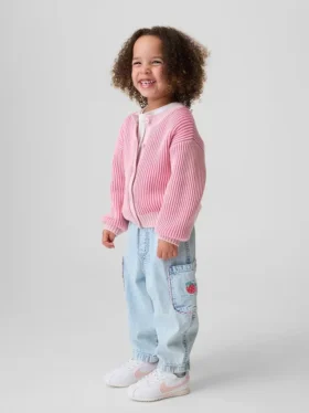 Jeans cargo a zampa d’elefante con elastico in vita per neonato & bebè con motivo a fragole