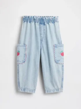 Jeans cargo a zampa d’elefante con elastico in vita per neonato & bebè con motivo a fragole