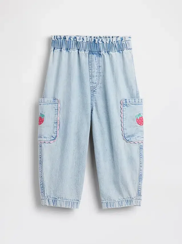 Jeans cargo a zampa d’elefante con elastico in vita per neonato & bebè con motivo a fragole