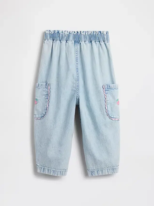 Jeans cargo a zampa d’elefante con elastico in vita per neonato & bebè con motivo a fragole